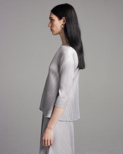 Grey Mid Sleeve Pleated Top