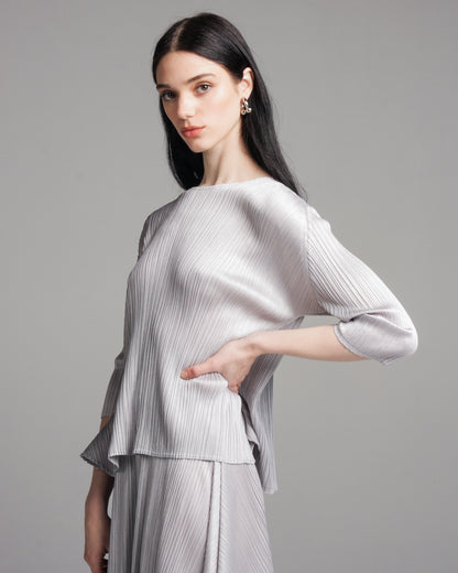 Grey Mid Sleeve Pleated Top
