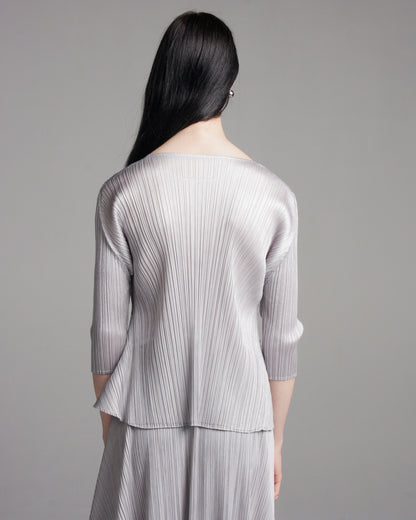 Grey Mid Sleeve Pleated Top
