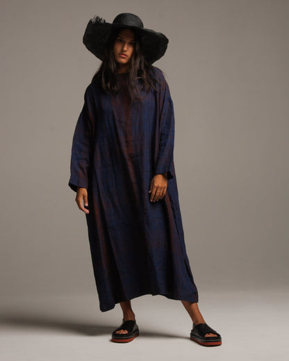 Navy Linen Tartan Dress