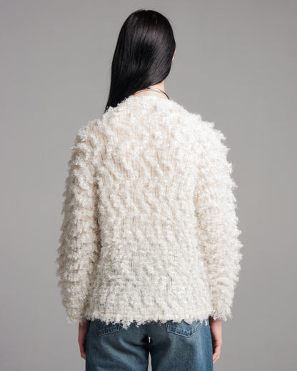 Ivory Zig Zag Shaggy Pleated Cardigan