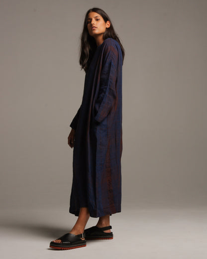 Navy Linen Tartan Dress
