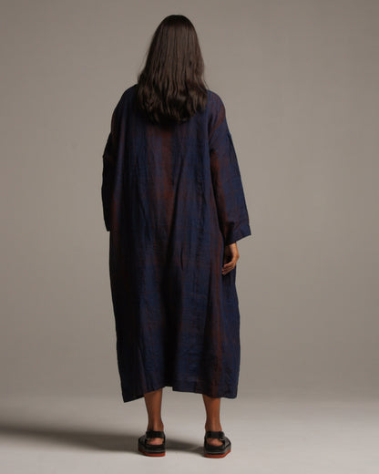 Navy Linen Tartan Dress