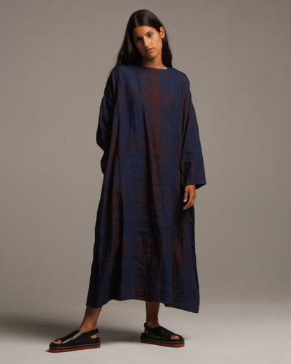 Navy Linen Tartan Dress