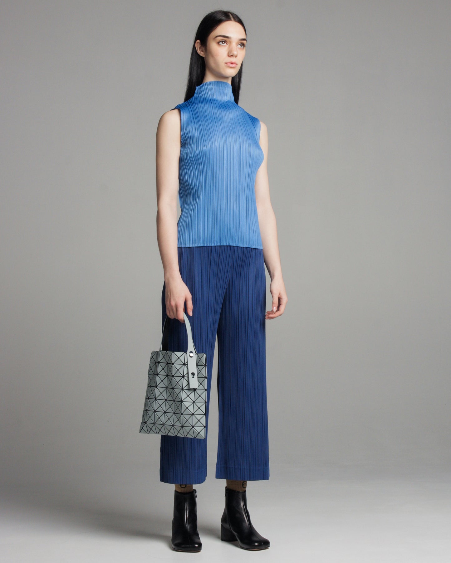 Blue Opaque Pleated Pants