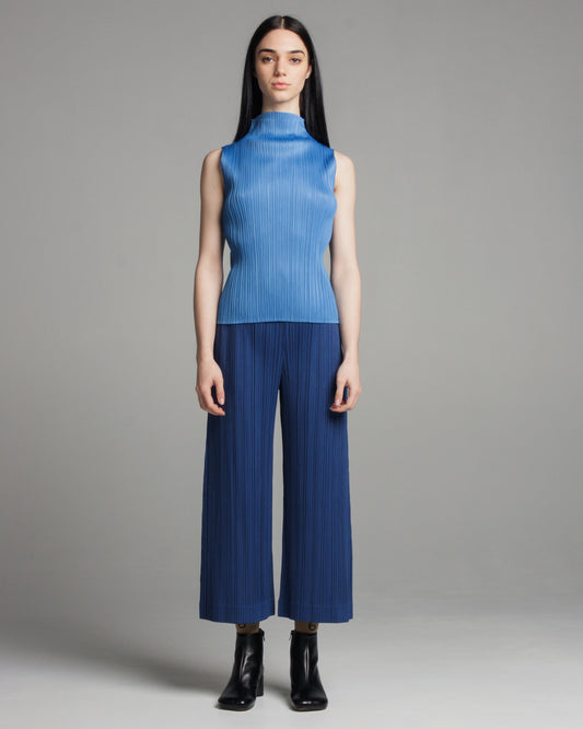 Blue Opaque Pleated Pants