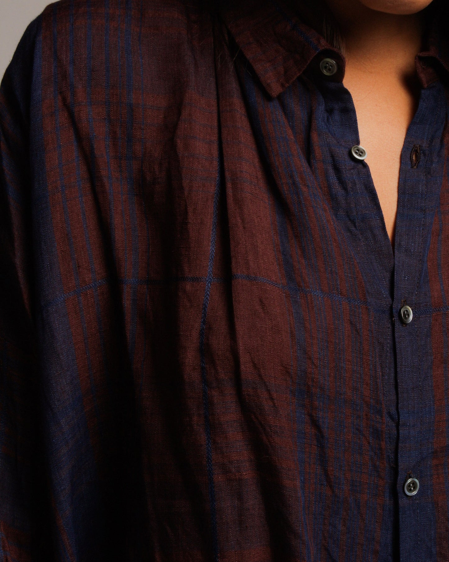 Indigo Linen Check Shirt Dress