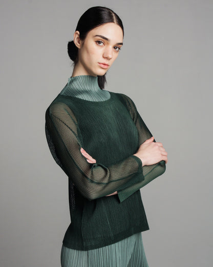 Green Tatami Mesh Longsleeve Top
