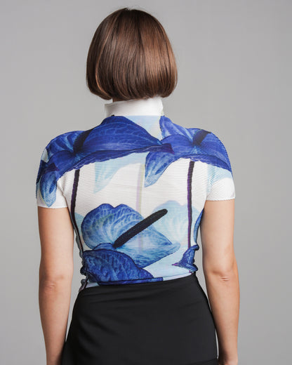 Anthurium Print Micropleat High Neck Tee