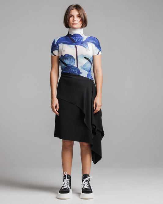 Black Draped Asymmetrical Skirt