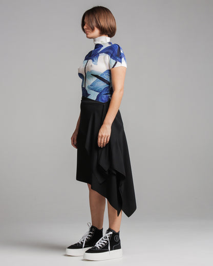 Black Draped Asymmetrical Skirt
