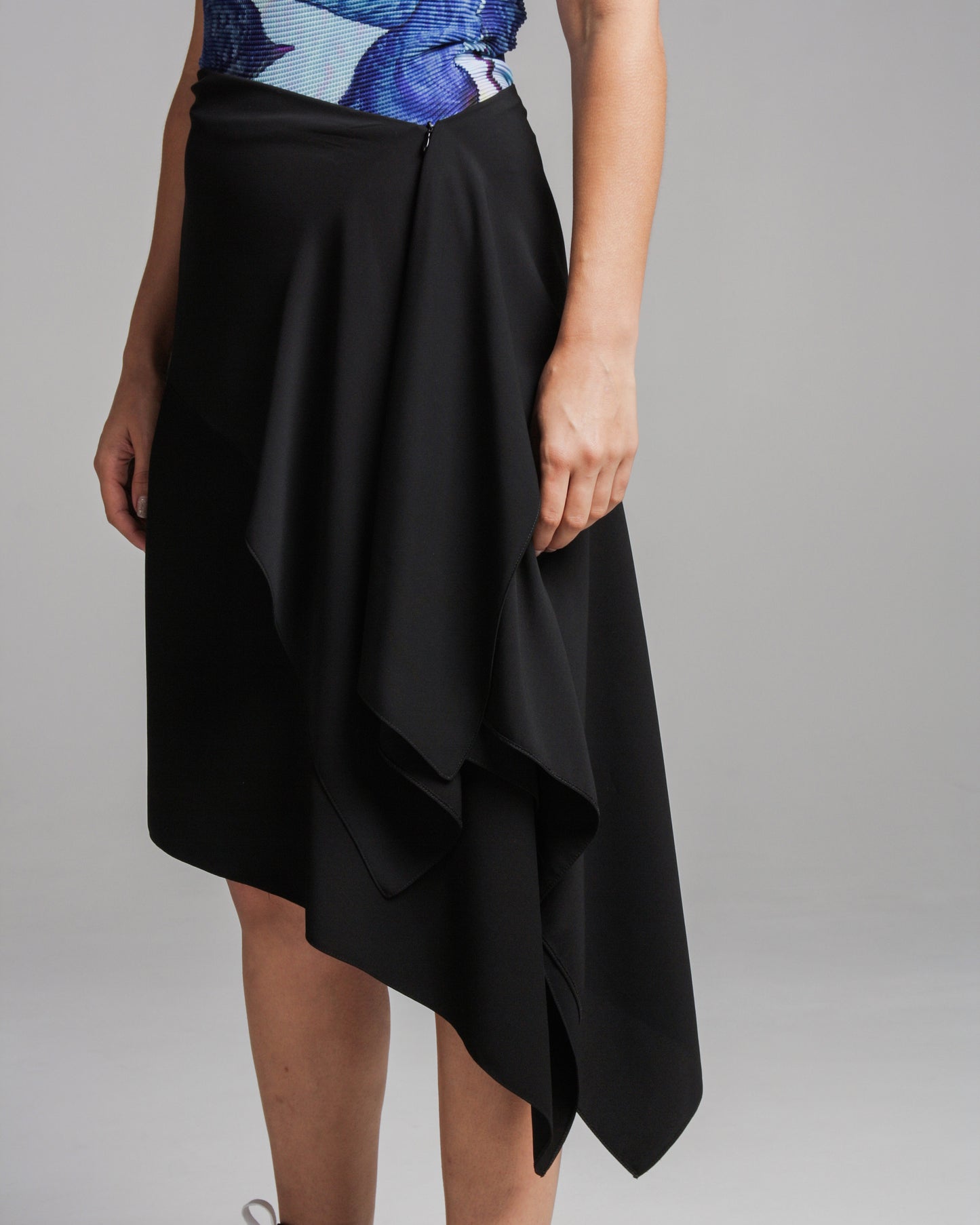 Black Draped Asymmetrical Skirt
