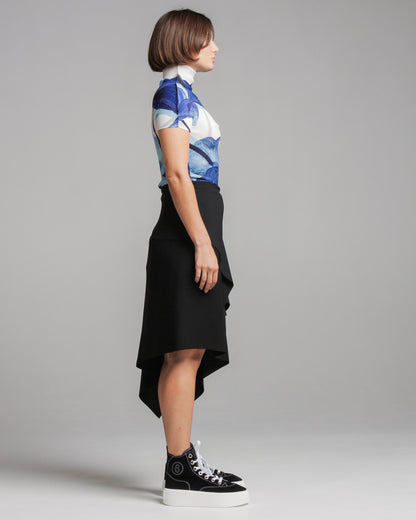 Black Draped Asymmetrical Skirt