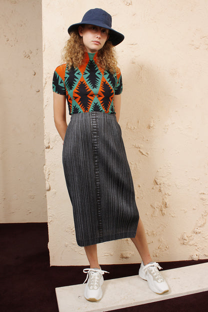 Micro Pleat Printed Short Sleeve