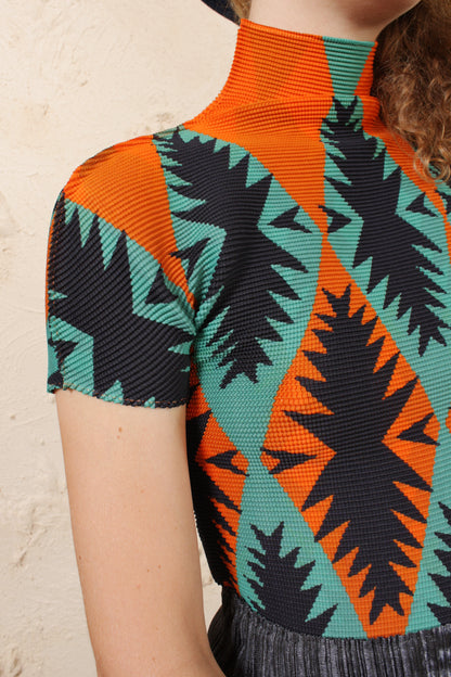 Micro Pleat Printed Short Sleeve