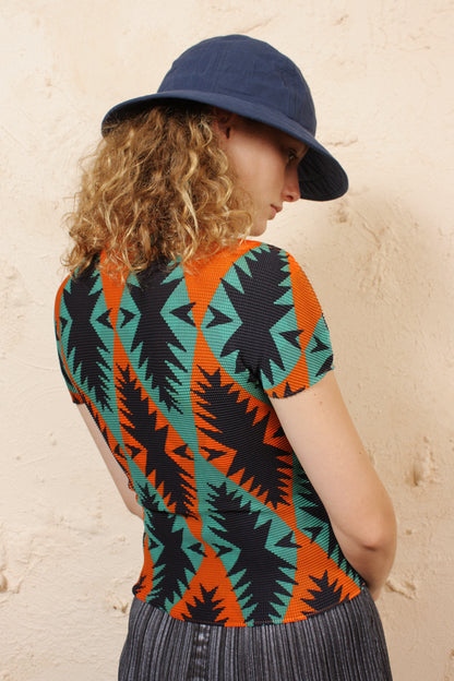 Micro Pleat Printed Short Sleeve
