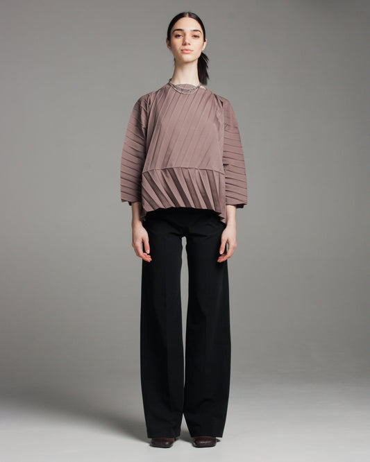 Grey Angle Pleats Loose Top