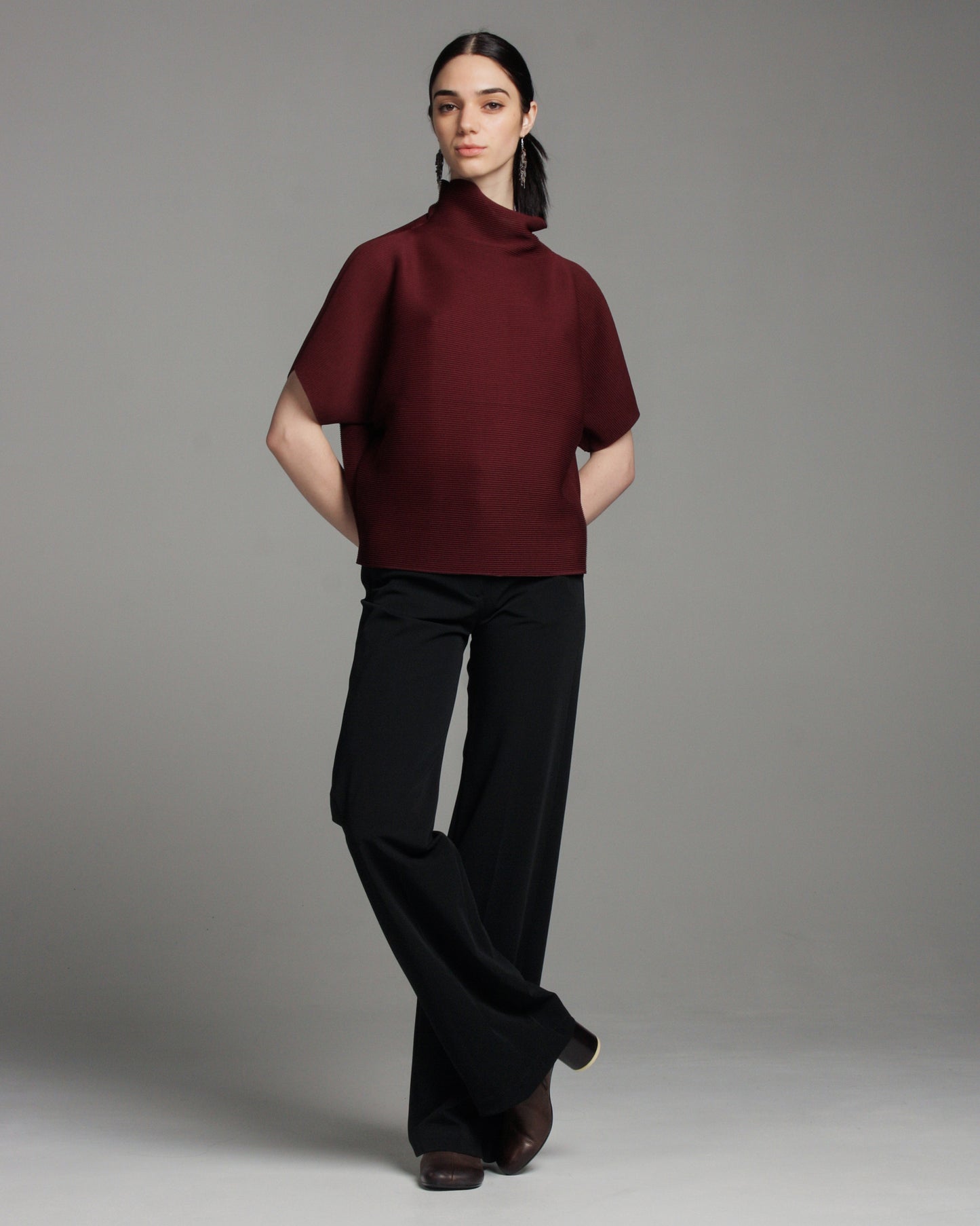 Loose Bordeaux Micropleat Top