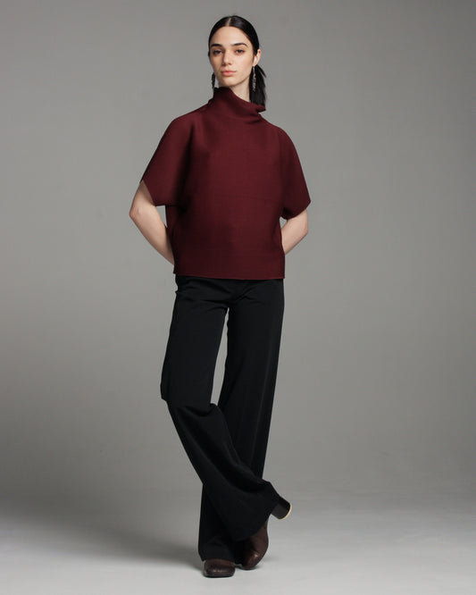 Loose Bordeaux Micropleat Top