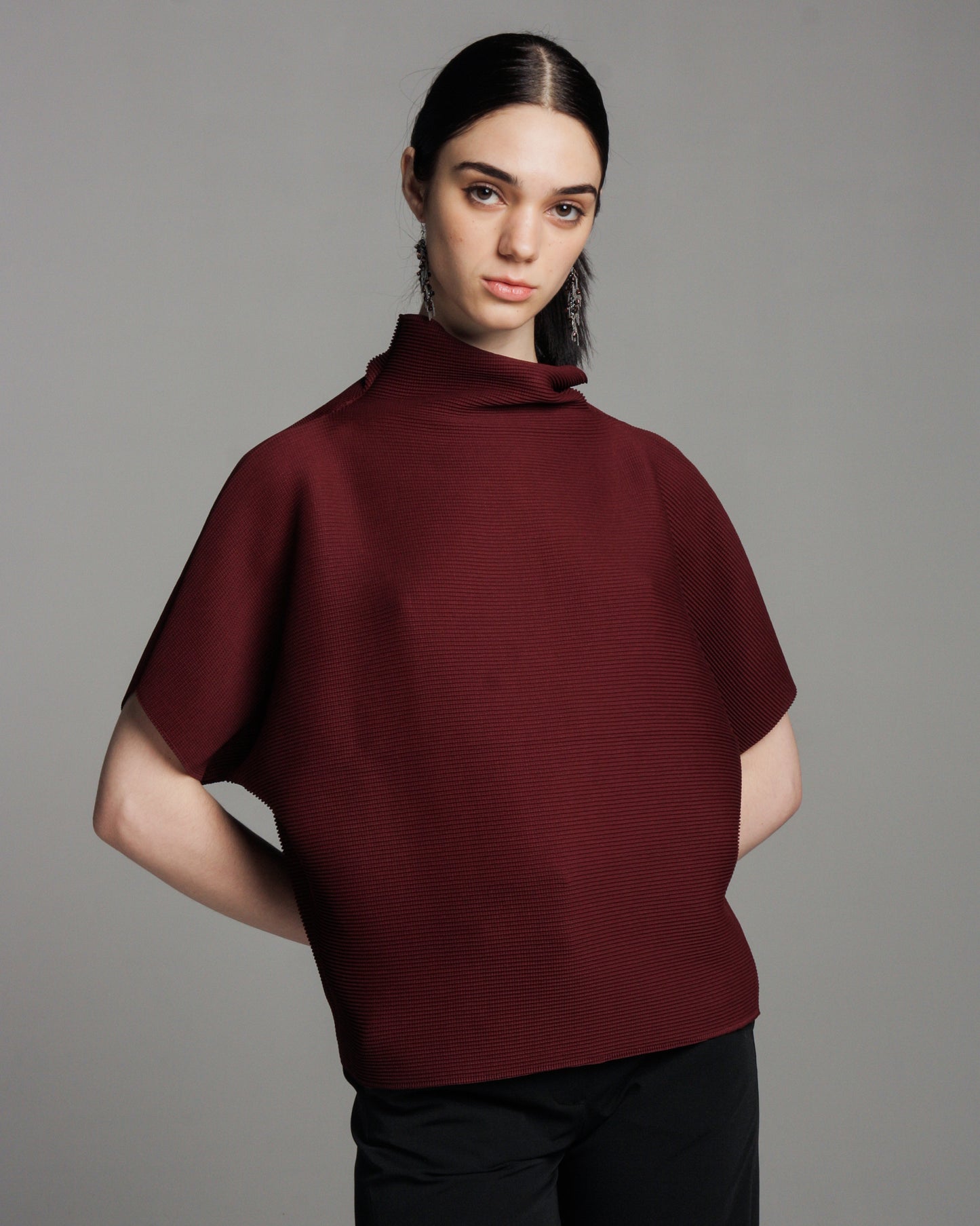Loose Bordeaux Micropleat Top