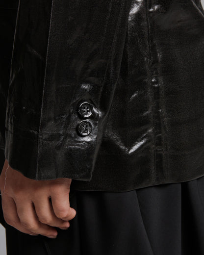 Black Coated Cotton Blazer
