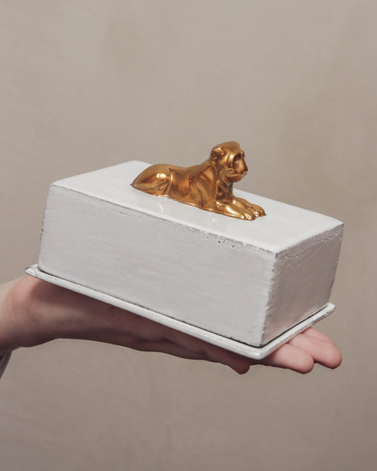 Gilded Lion Butter Dish