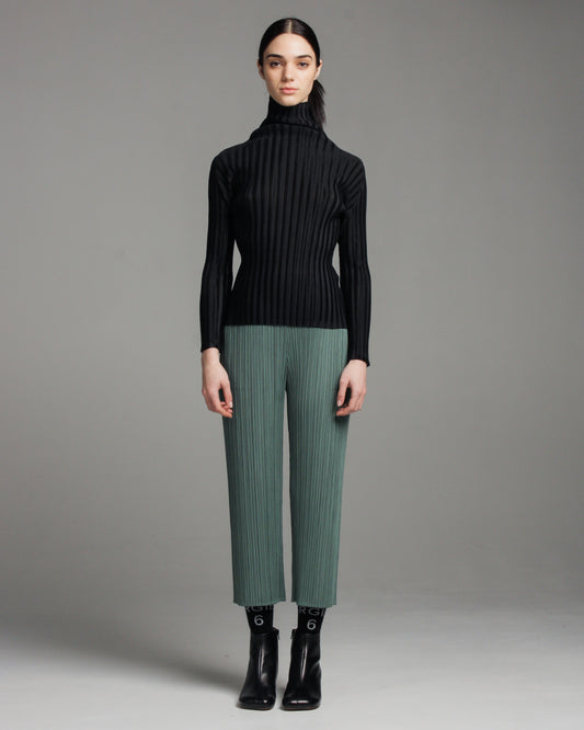 Black High Neck Pleated Longsleeve Top