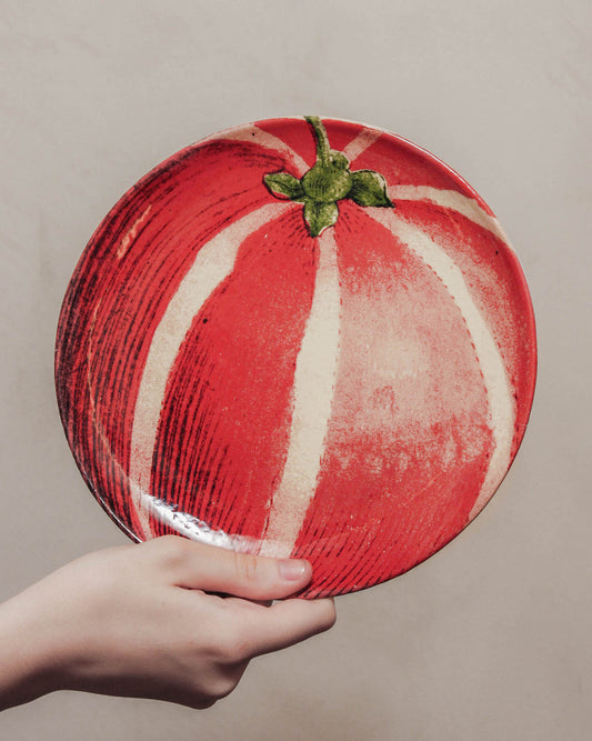 John Derian Striped Orange Dinner Plate