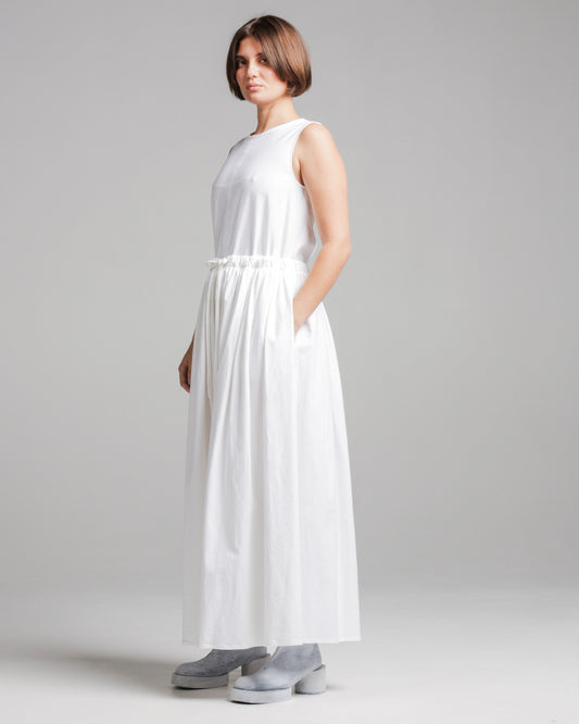 Linen Blend White Sleeveless Dress