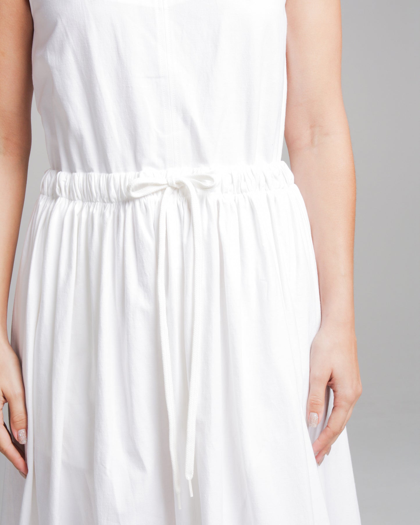 Linen Blend White Sleeveless Dress