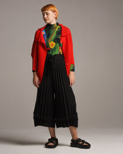 Red Dolman Stretch Pleats Top