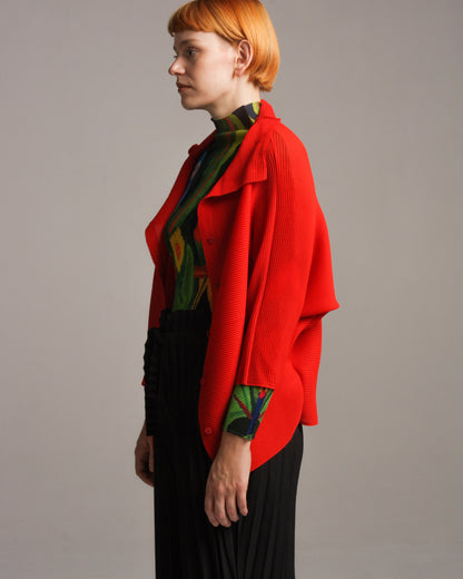 Red Dolman Stretch Pleats Top