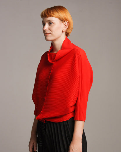 Red Dolman Stretch Pleats Top