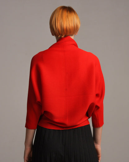 Red Dolman Stretch Pleats Top