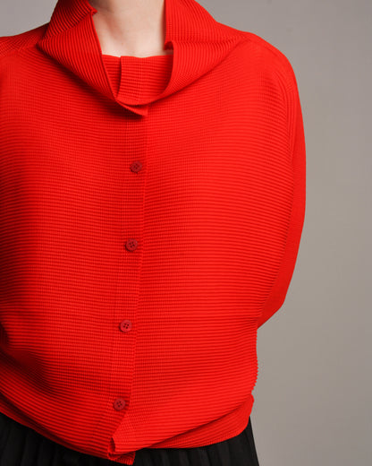 Red Dolman Stretch Pleats Top