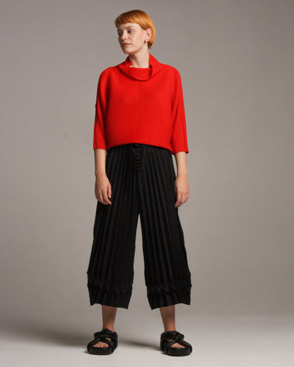 Red Dolman Stretch Pleats Top