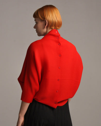 Red Dolman Stretch Pleats Top