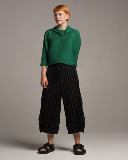 Green Dolman Stretch Pleats Top