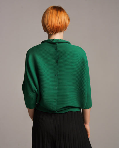 Green Dolman Stretch Pleats Top