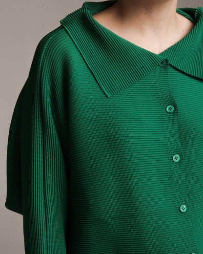 Green Dolman Stretch Pleats Top