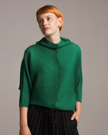 Green Dolman Stretch Pleats Top