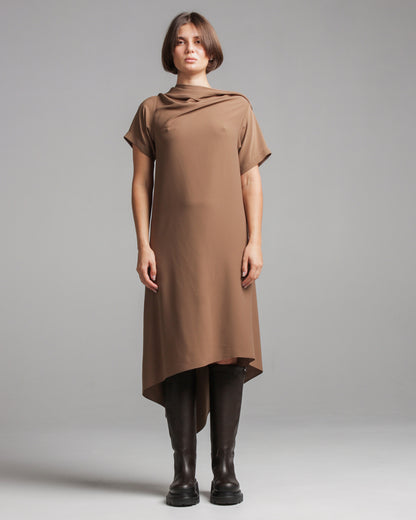 Taupe Draped Backless Dress
