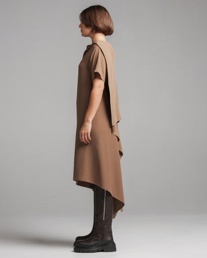 Taupe Draped Backless Dress