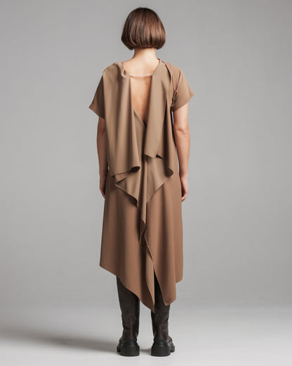 Taupe Draped Backless Dress