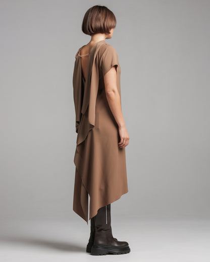 Taupe Draped Backless Dress