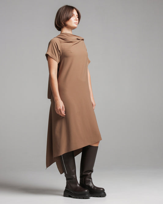 Taupe Draped Backless Dress