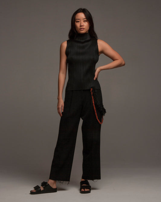 Black Pleated High Neck Tank
