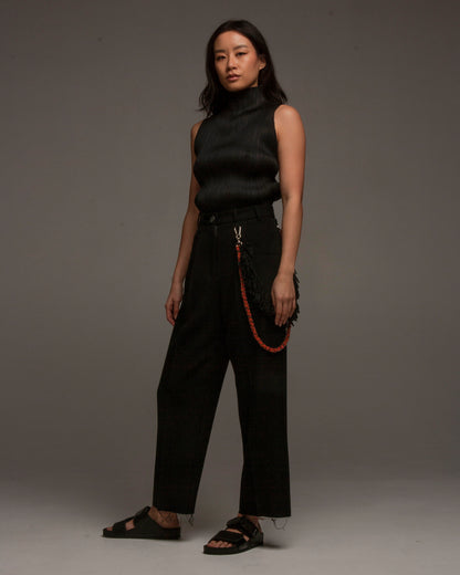 Black Pleated High Neck Tank