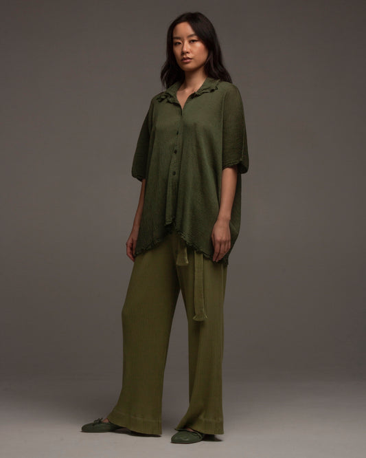 Green Crepe Oversized Top