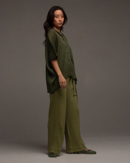 Green Crepe Oversized Top